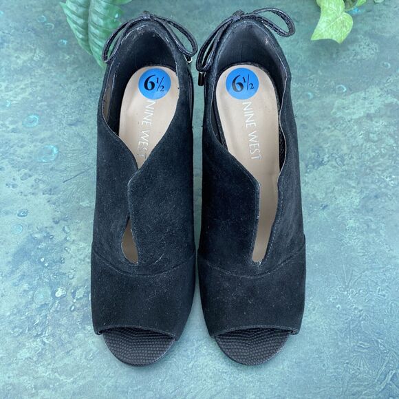 Nine West 'Andra' US 6.5M black suede open toe high heels shoes sexy slip ons - Picture 9 of 11